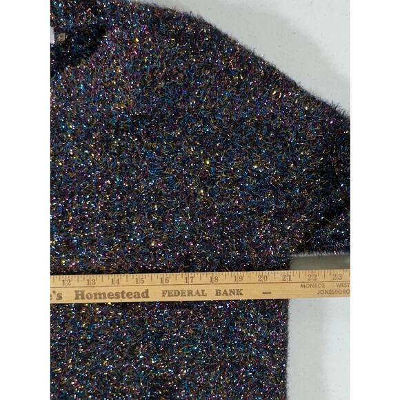 Do+Be Sweater Large Black Sparkle Multicolor Pullover Crewneck Sweater Holiday - Picture 7 of 9